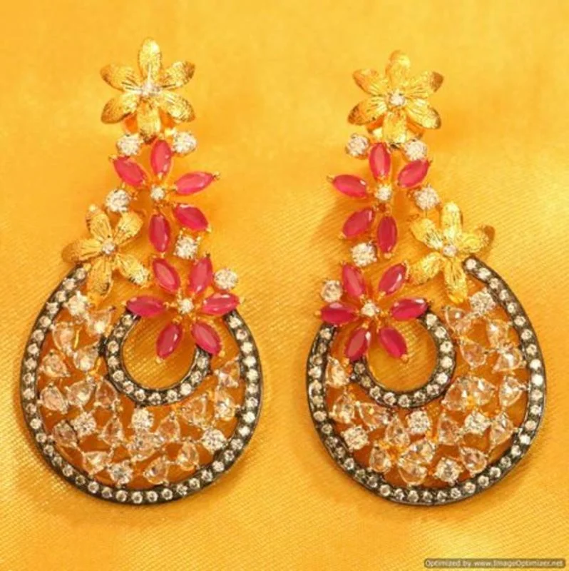 colorful earrings for women -Ruby Diamond Look Polki Gold Plated Earrings