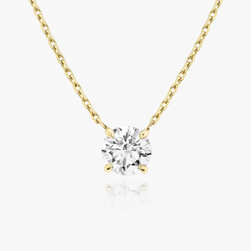 personalized pendant necklaces for women -Solitaire Round Brilliant 14K Gold Necklace w. Lab-Grown Diamond