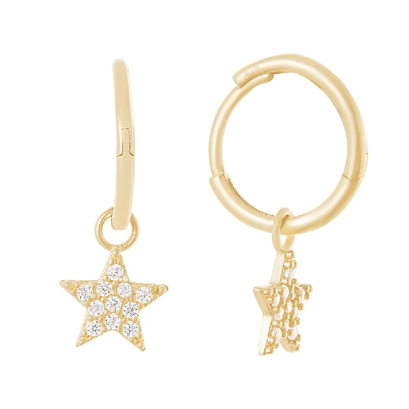 pearl stud earrings for women -9ct Yellow Gold Pave Flower Charms Hoop Earrings with Cubic Zirconia