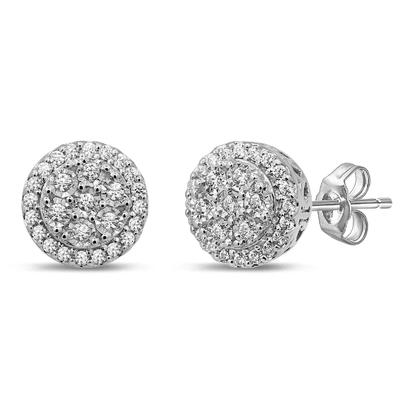 minimalist earrings for women -Brilliant Miracle Halo Earrings with 0.50ct of Diamonds in Sterling Silver