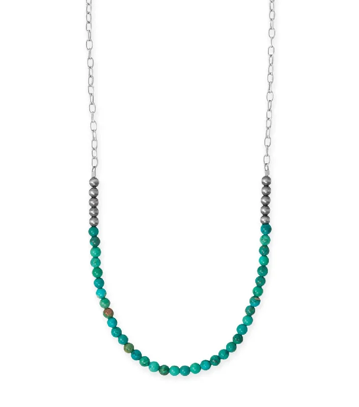 sterling silver necklaces for women -Stabilized Turquoise Bead Necklace with Chain Handmade in the USA