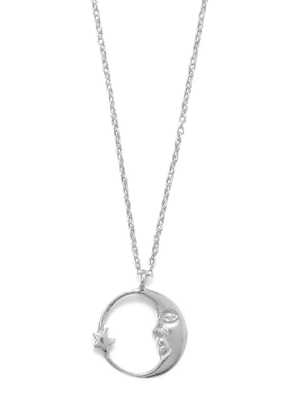 classic gold necklaces for women -Sterling Silver Man in the Moon Necklace with Star