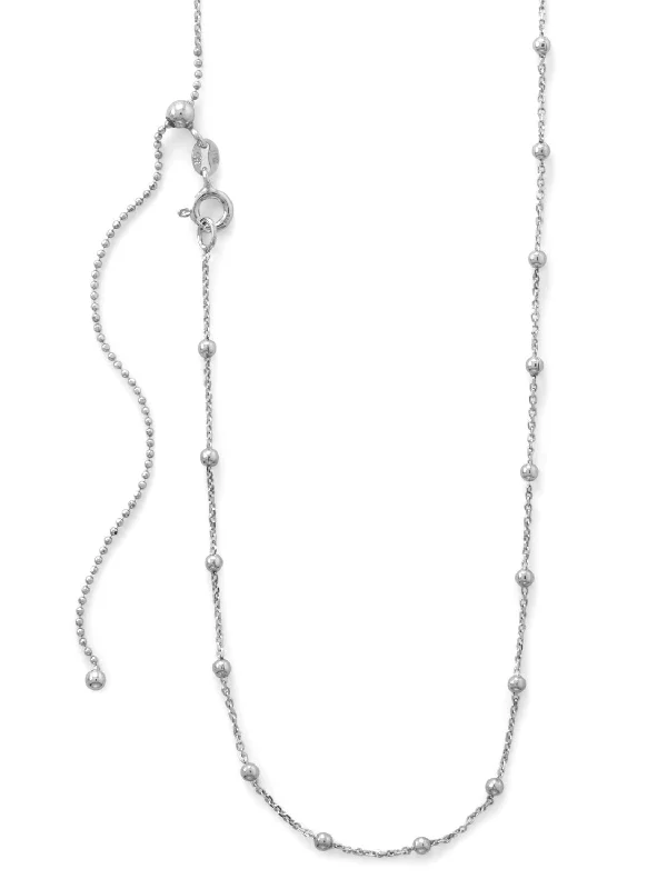 casual necklaces for women -Satellite Saturn Adjustable Bead Chain Necklace Rhodium on Sterling Silver