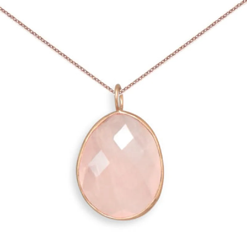 fashion pendant necklaces for women -Rose Dyed Quartz Necklace Freeform Shape Rose Gold over Sterling Silver,  Chain