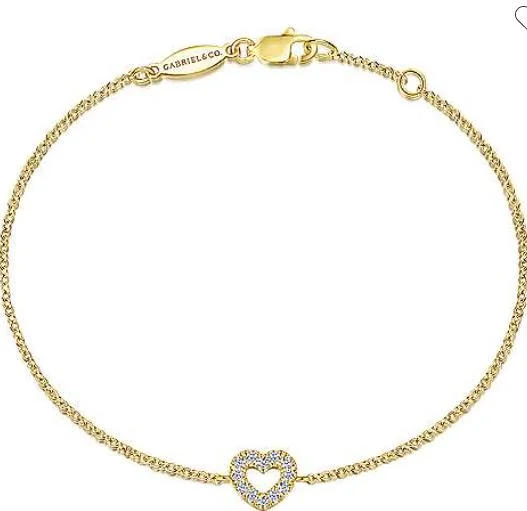 bohemian charm bracelets for women -14K Yellow Gold Chain Bracelet with Pavé Diamond Heart