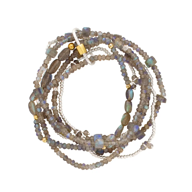 tennis bracelets for women -Layered Labradorite Stretch Bracelet Set with Carabiner