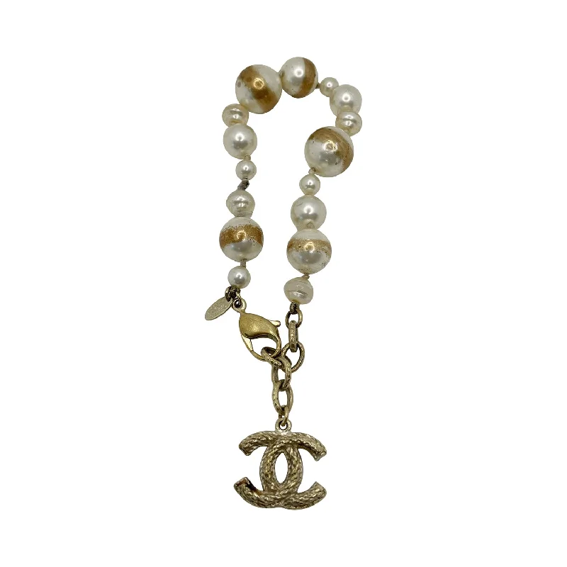 wedding charm bangles for women -Chanel CC Logo Pearl Bracelet