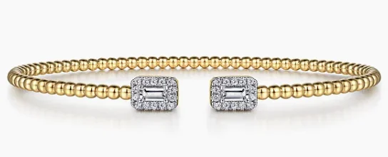 tennis bracelets for women -14K Yellow Gold Bujukan Open Cuff Bracelet with Diamond Baguettes