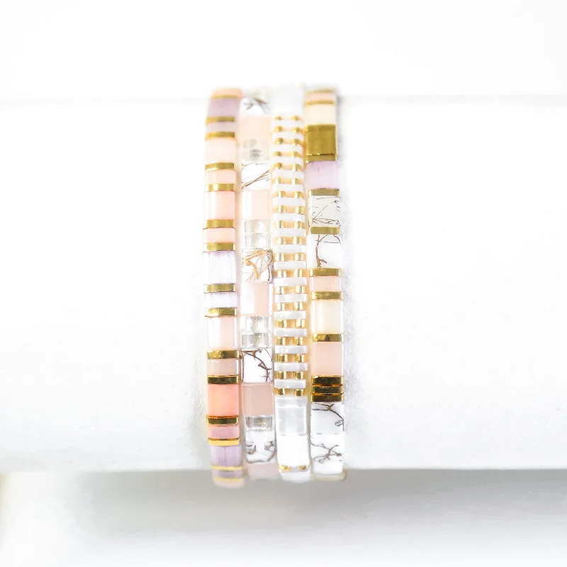 crystal bangles for women -SERENITY - 4 Tila Bead Bracelet Stack