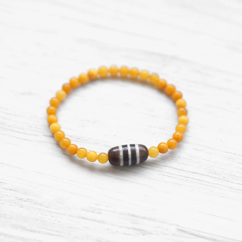 tennis bracelets for women -Baltic Amber Striped Dzi Bracelet