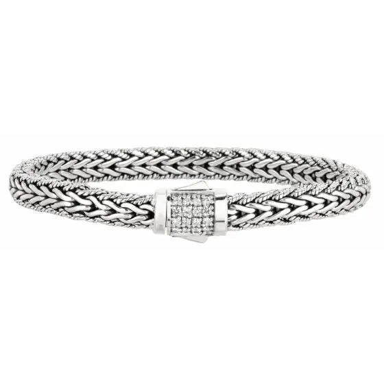 designer bangles for women -Sterling Silver Signature Woven Sapphire Lock Bracelet