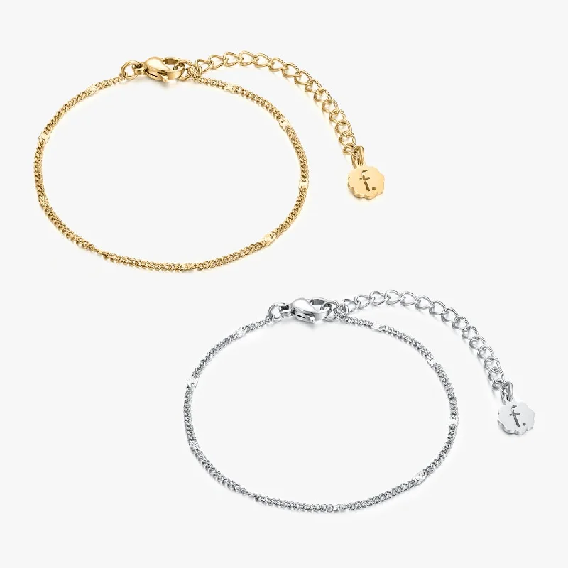 statement tennis bracelets for women -Thin Hammered Chain Bracelet