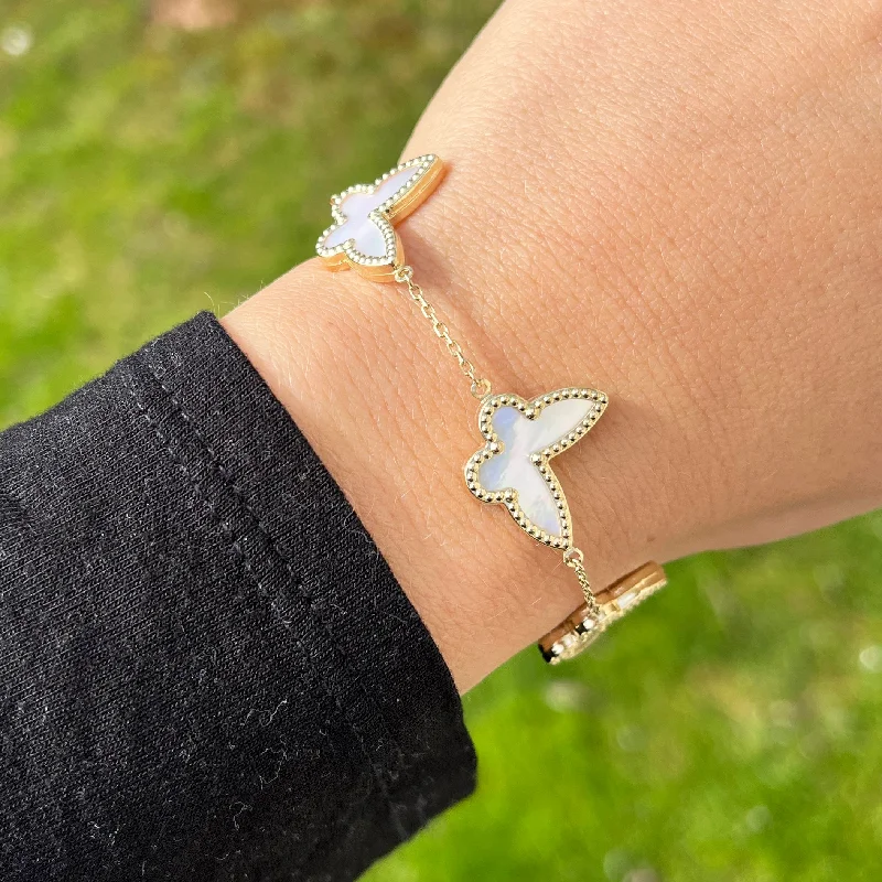 engraved bangles for women -14K GOLD MOTHER OF PEARL JENNA BUTTERFLY BRACELET