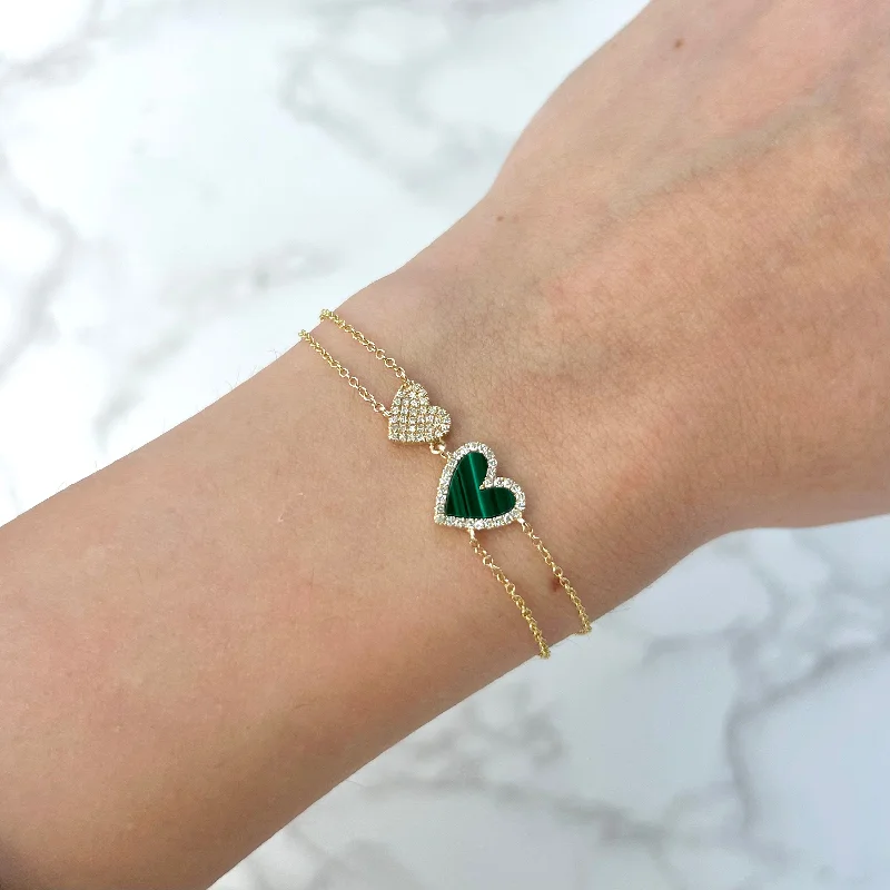 classic charm bangles for women -14K GOLD DIAMOND MALACHITE DOUBLE HAILEY HEART BRACELET