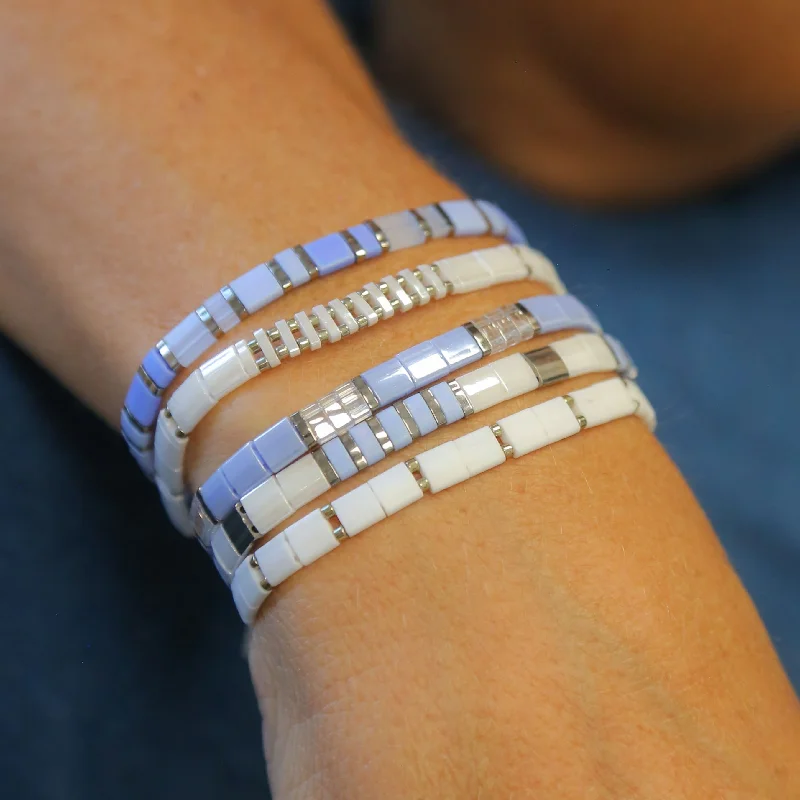 personalized charm bangles -GENESIS - 5 Tila Bead Bracelet Stack