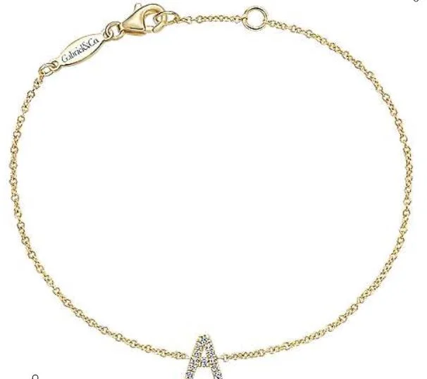 minimalist bracelets for women -14K Yellow Gold Chain Bracelet with "A" Diamond Initial