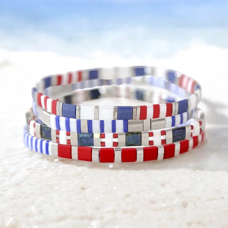 modern bracelets for women -AMERICANA - Tila Bead Bracelet Stack