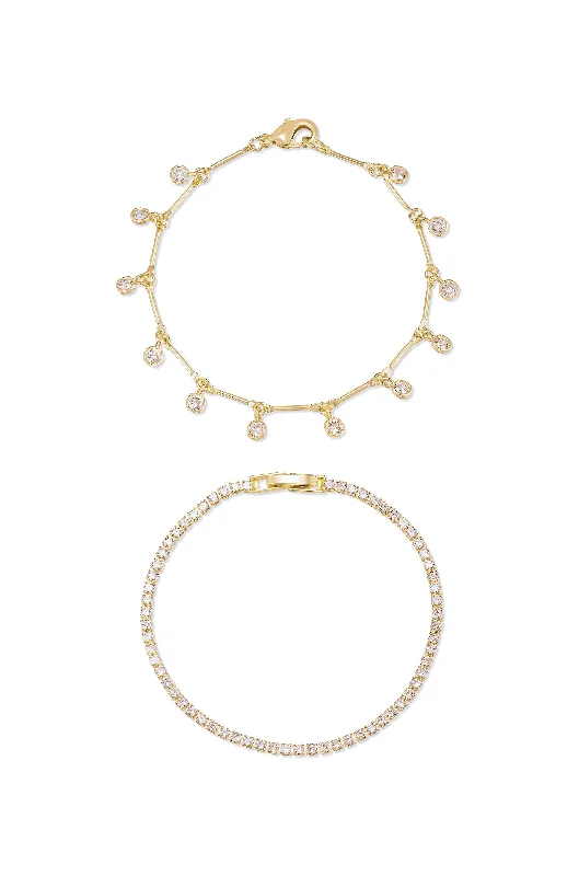 gold bangles for women -Crystal Droplet Chain Bracelet Set