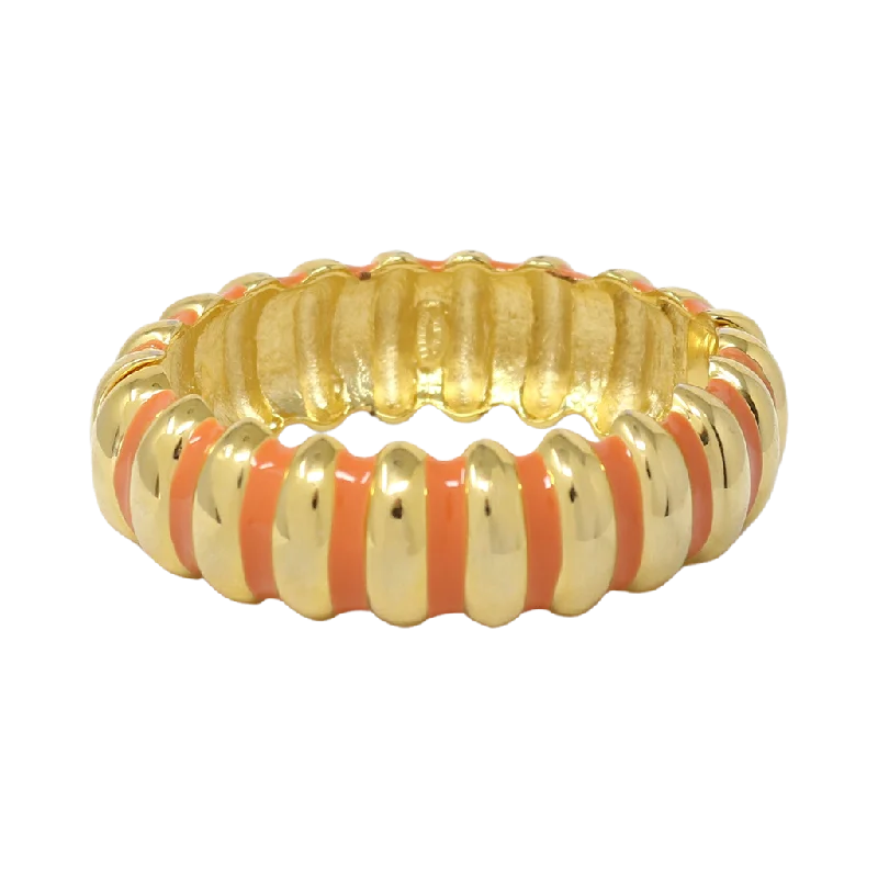 custom engraved bangles -Coral Enamel Ribbed Bracelet