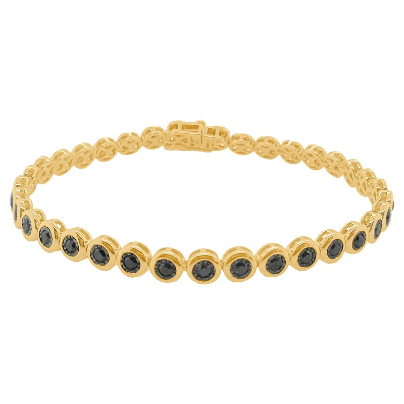 luxury bracelets for women -14K GOLD BLACK DIAMOND BEZEL TENNIS BRACELET