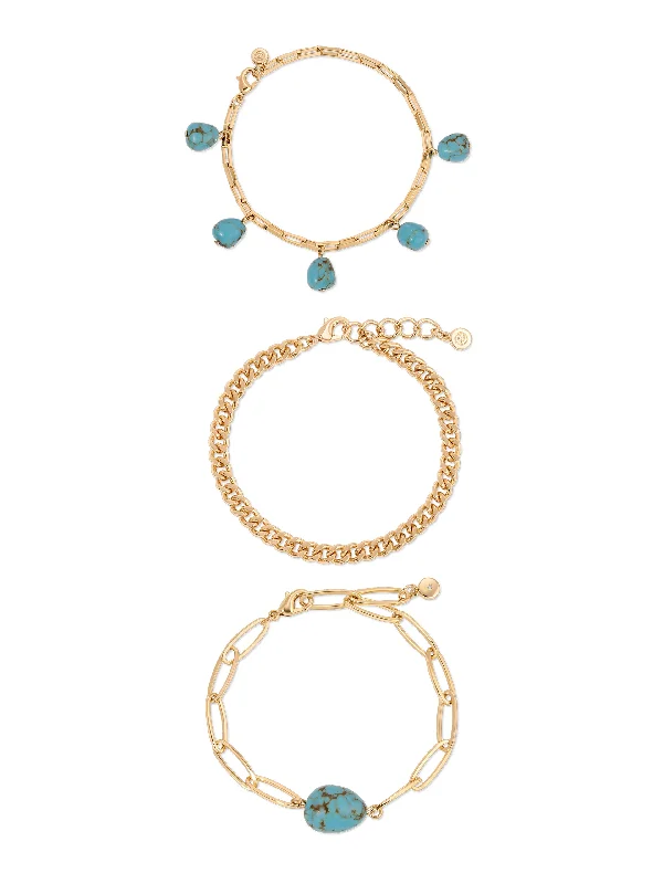 gold cuff bangles for women -Turquoise Nugget Bracelet Set