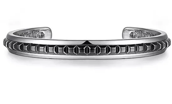 diamond bangles for women -Sterling Silver Open Cuff Bracelet with Black Grommets