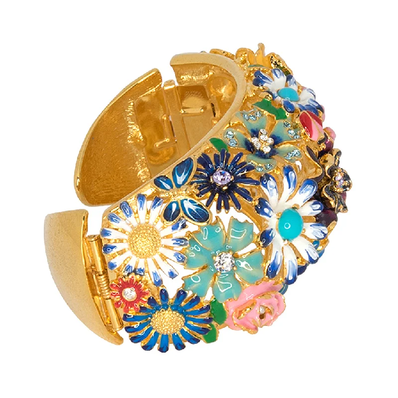 sleek bangles for women -Multicolored Flower Domed Cuff Bracelet