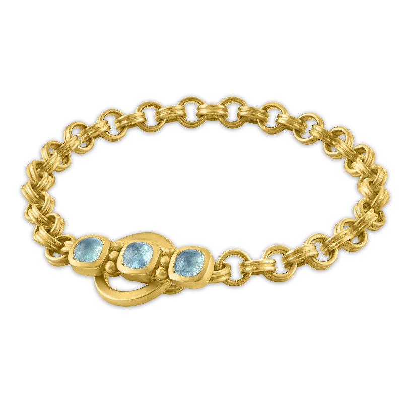 crystal charm bracelets for women -Aquamarine Double Link Chain Bracelet