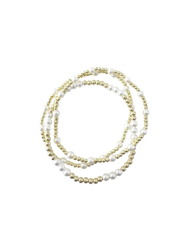 luxury tennis bracelets for women -Pearl Stretch Triple Bracelet