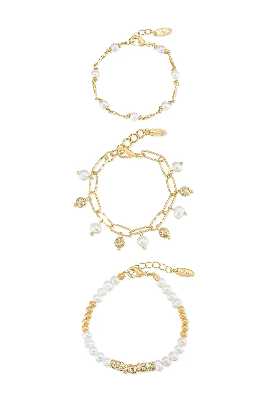 vintage-style bangles for women -Pearl Party Bracelet Set of 3