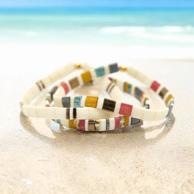 boho bangles for women -CAROLINA BEACHES - Tila Bead Bracelets Stack