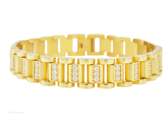 colorful bracelets for women -Men's Gold Stainless Steel Link Bracelet W/ Cz's