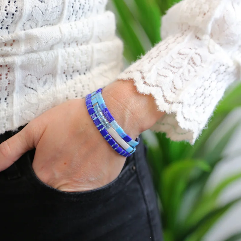 layered bangles for women -OCEAN EYES | Set Of 3 | Tila Beaded Bracelet Stack