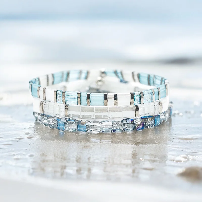 adjustable bangles for weddings -River of Ice - Tila Bead Bracelet Stack