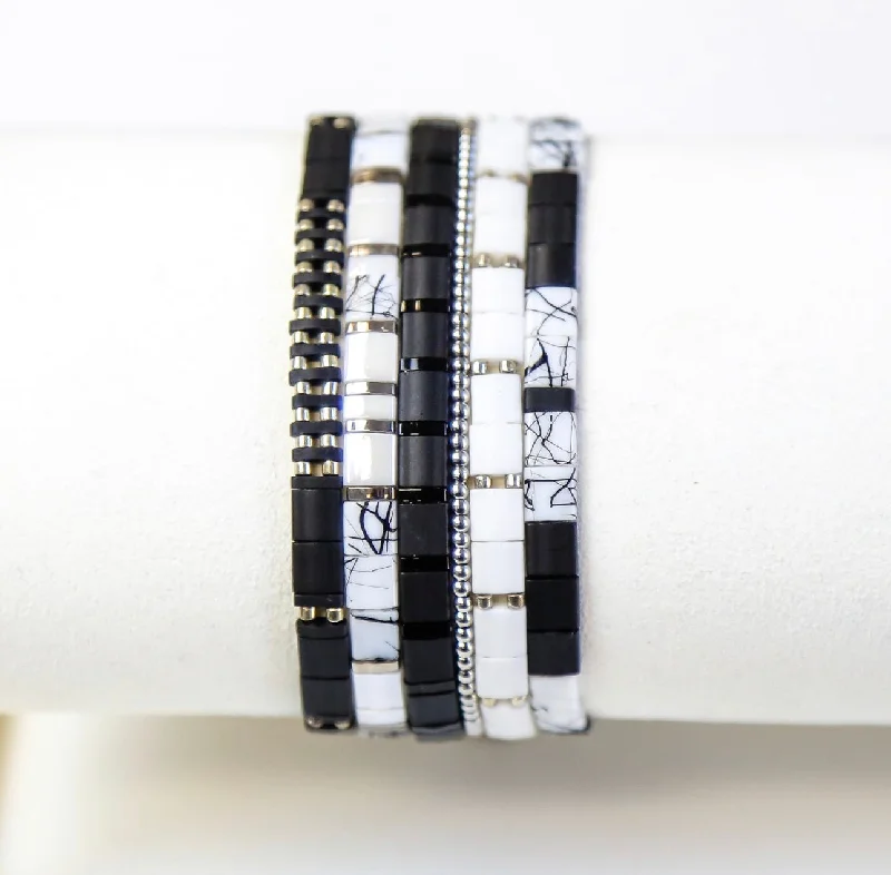 modern bracelets for women -NIGHT CLUB - 6 Tila Bead Bracelet Stack