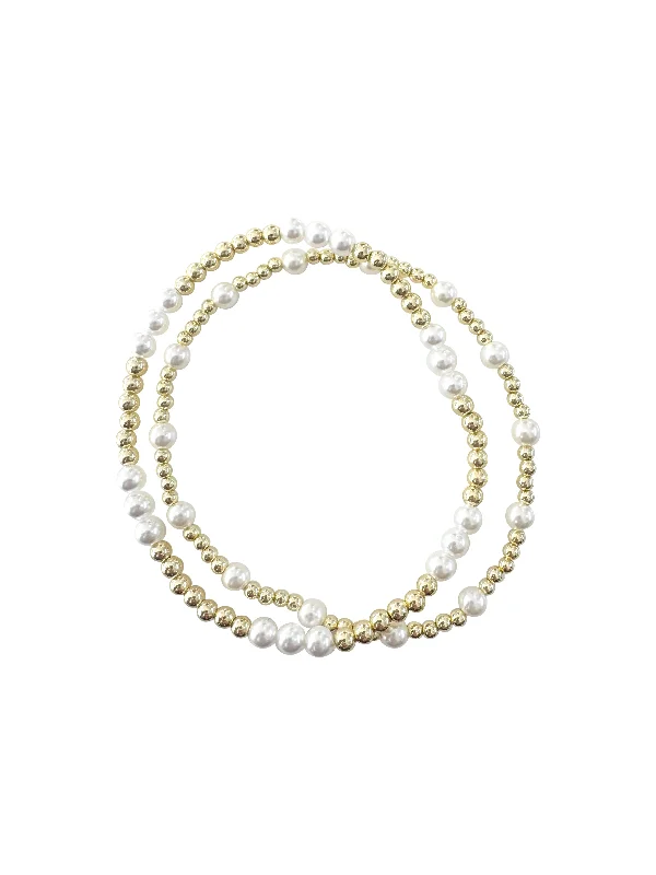 precious metal bangles for women -Pearl Stretch Double Bracelet