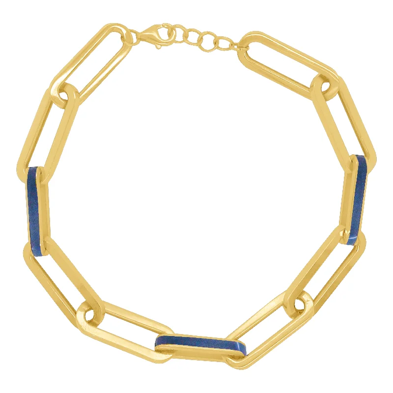 gemstone bangles for women -14K GOLD BLUE ENAMEL RAVEN LINK BRACELET