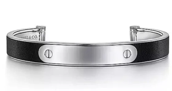 beaded bracelets for women -925 Sterling Silver and Leather ID Cuff Bracelet by Gabriel and Co.