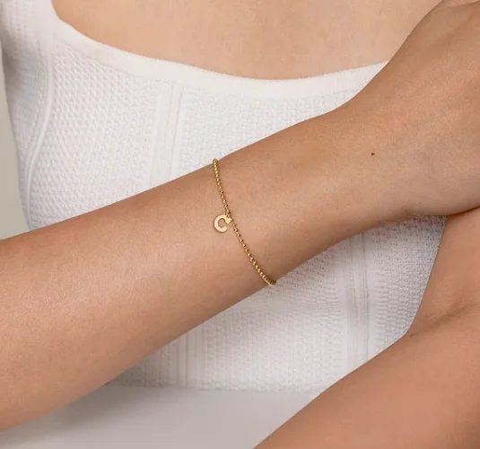 silver bangles with gemstones -14K Yellow Gold Bujukan Initial C Bracelet