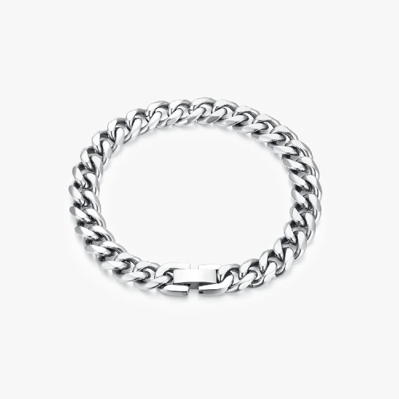 precious metal bangles for women -Thick Curb Chain Bracelet Silver